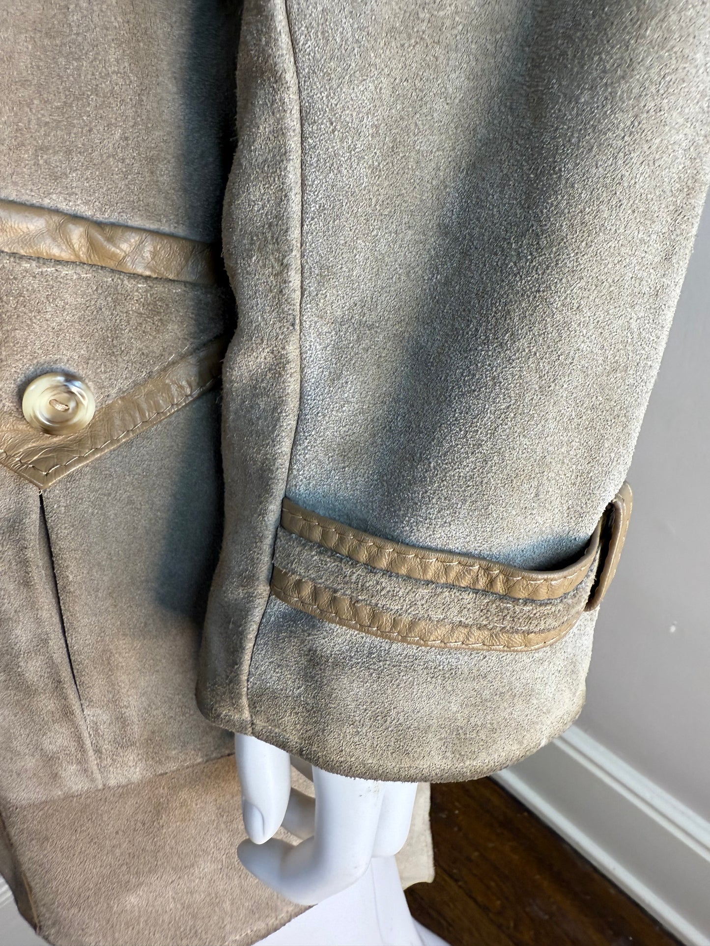 1970s Leather Coat with Lamb Fur Collar, Size Small, Penny Lane