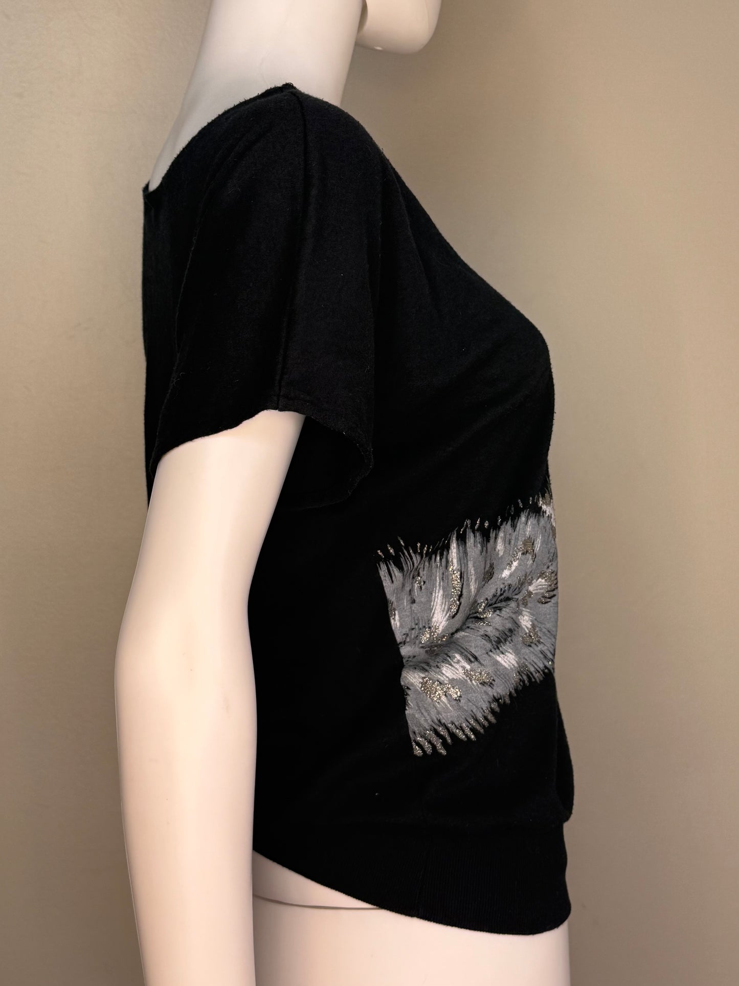 1980s Glitter Fox Black T-Shirt, Wide Neck, Variety Size Medium-Large