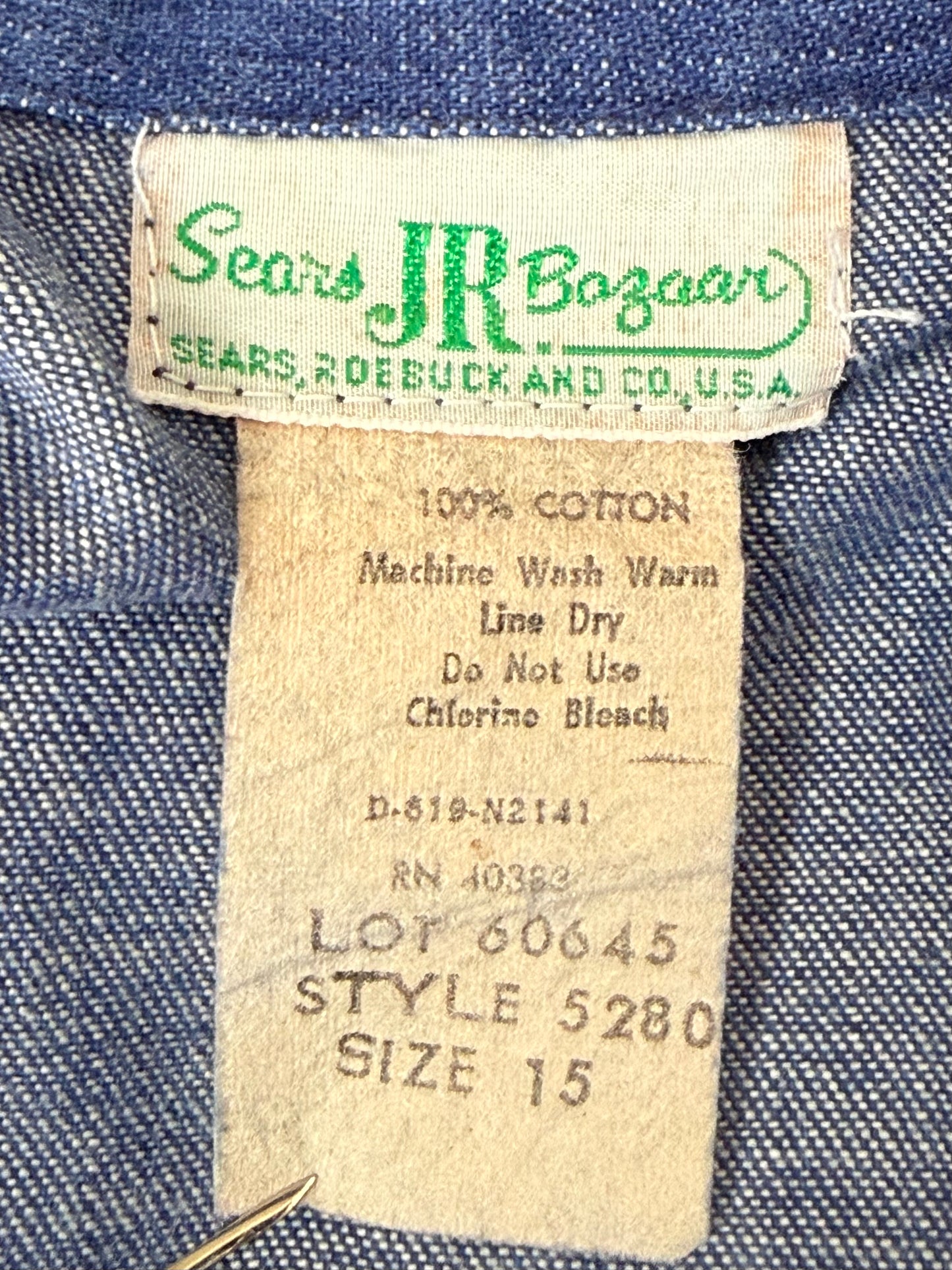 1970s Women’s Denim Suit, Shirt Jacket and Bell Bottom Blue Jeans Set, Sears Jr Bazaar Size Medium