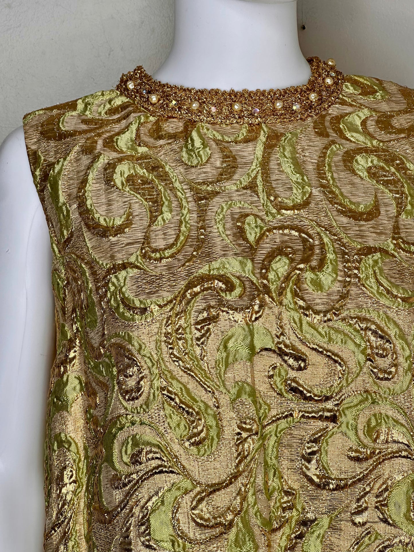 1960s Gold Brocade A Line Cocktail Dress, Handmade Size Medium