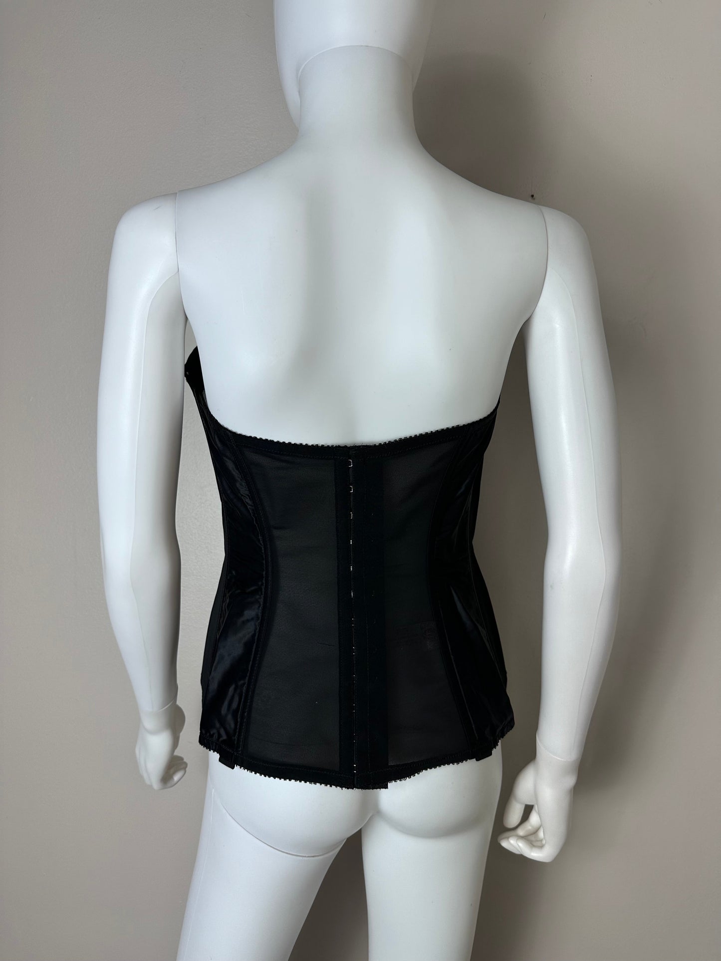 1960s Lady Marlene Black Lace Long Line Bra, Size 40C, Corset Shape-wear, Low Back