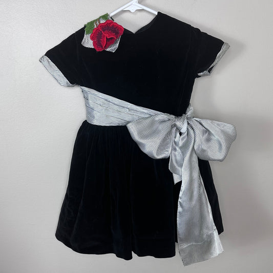 1950s Black Velvet Dress, Size 4T