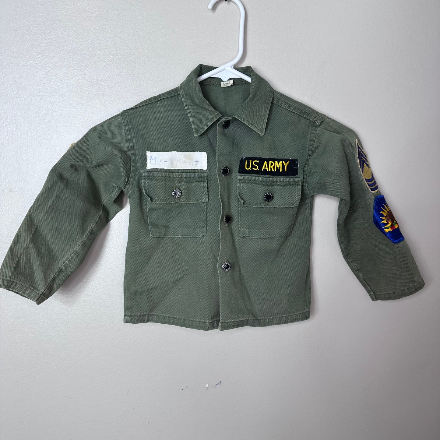 1960s Kids US Army Jacket, Herman Iskin & Co Pla-Master Play Suit Fatigue Outfit Costume Size 4