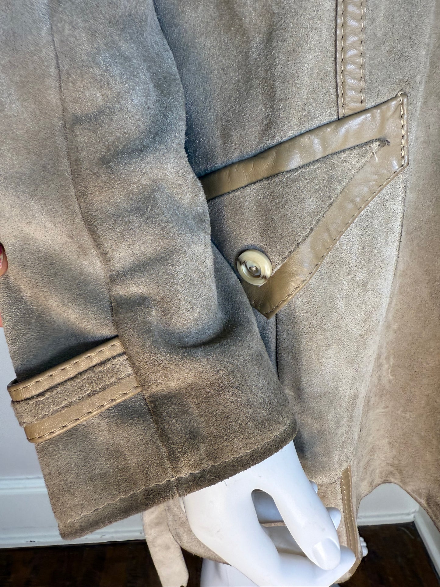 1970s Leather Coat with Lamb Fur Collar, Size Small, Penny Lane