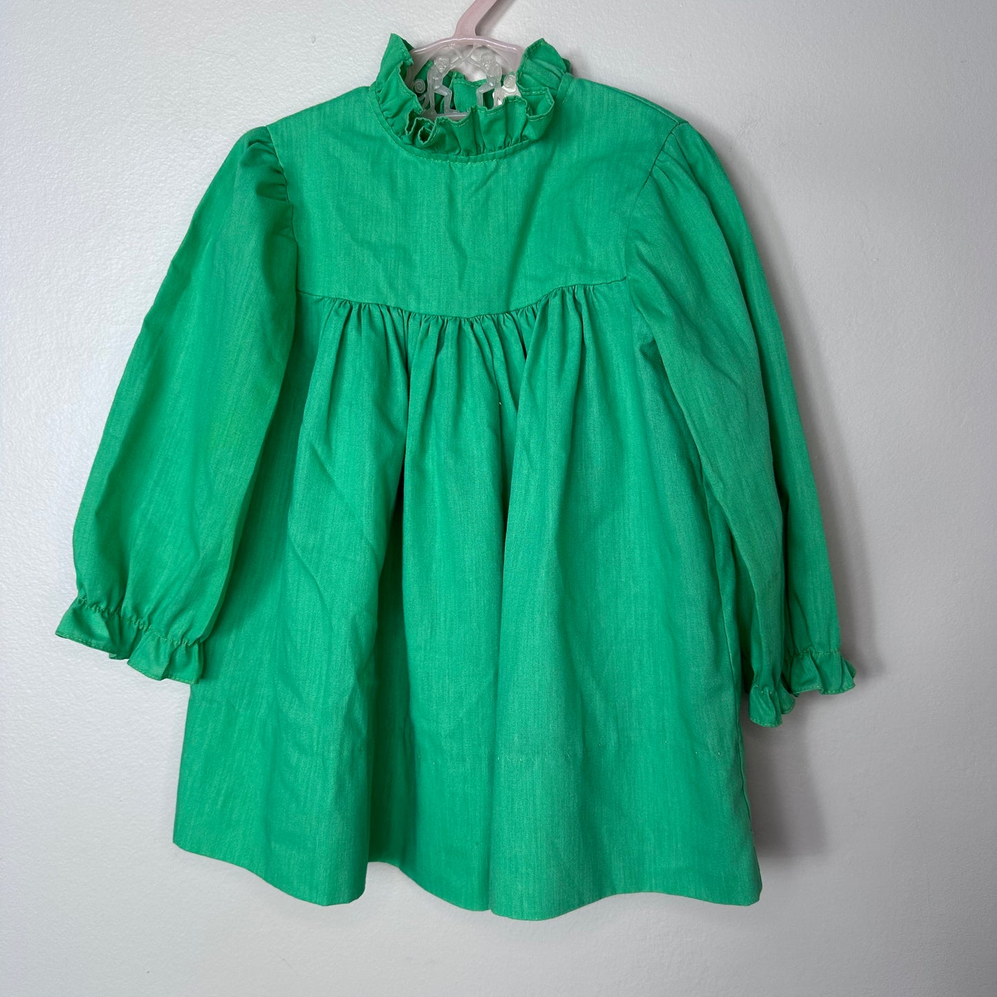 1970s/80s Green Stripe Pinafore Dress Set, Size 2T, Floral Applique