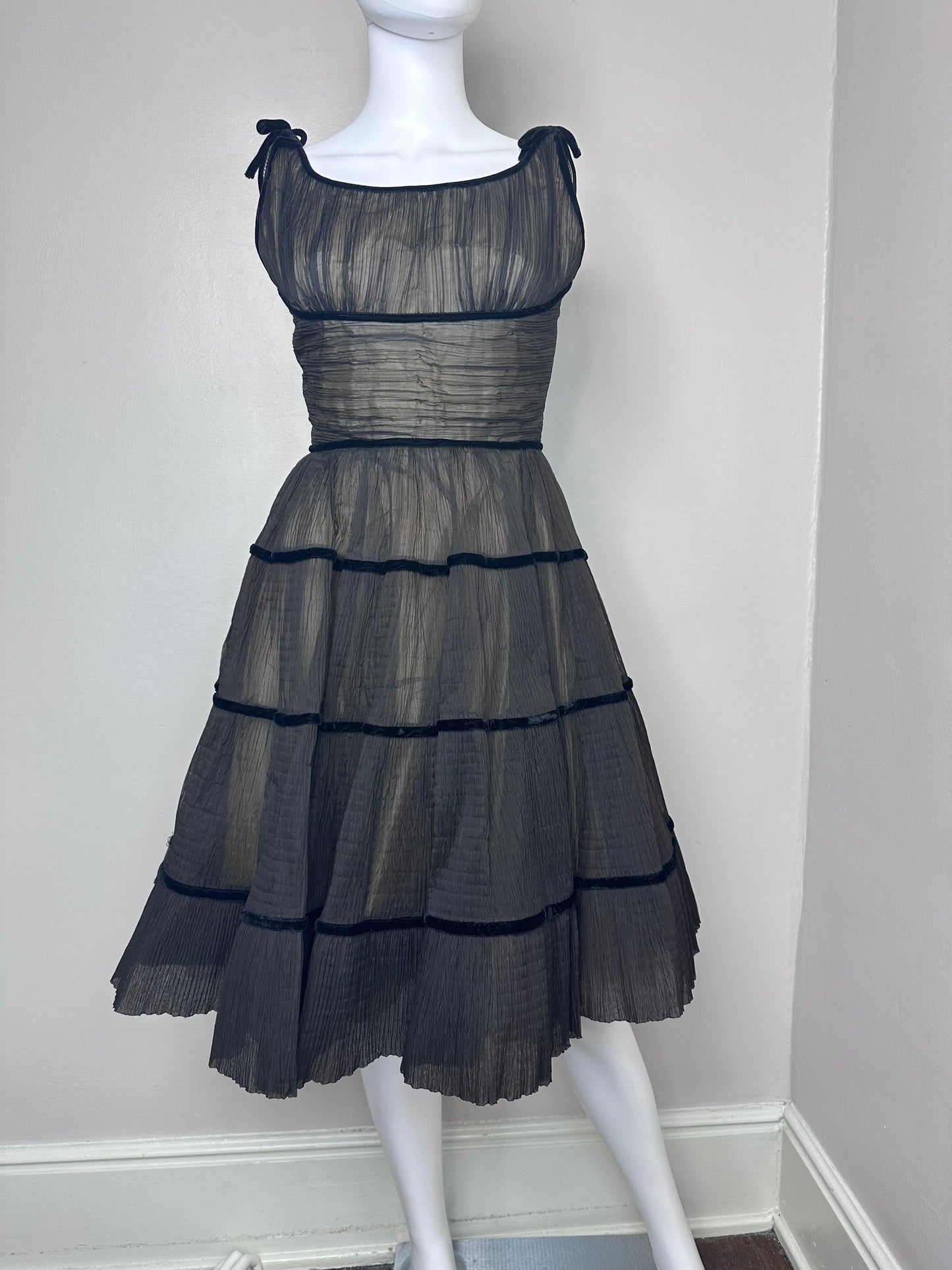 1950s Sheer Black Party Dress, Rappi Size XXS