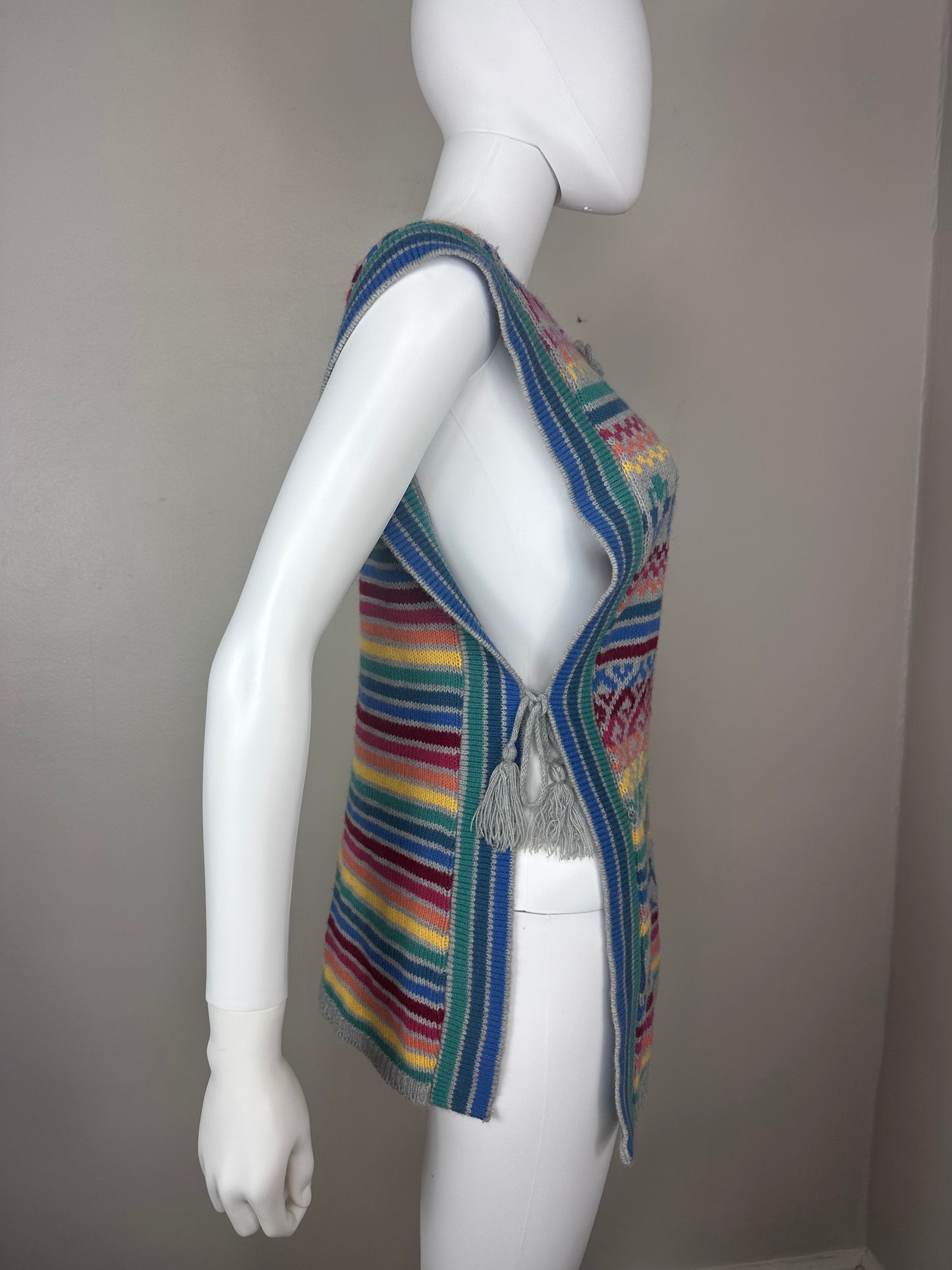 1970s/80s Rainbow Stripe Sweater Vest Poncho, Pandora