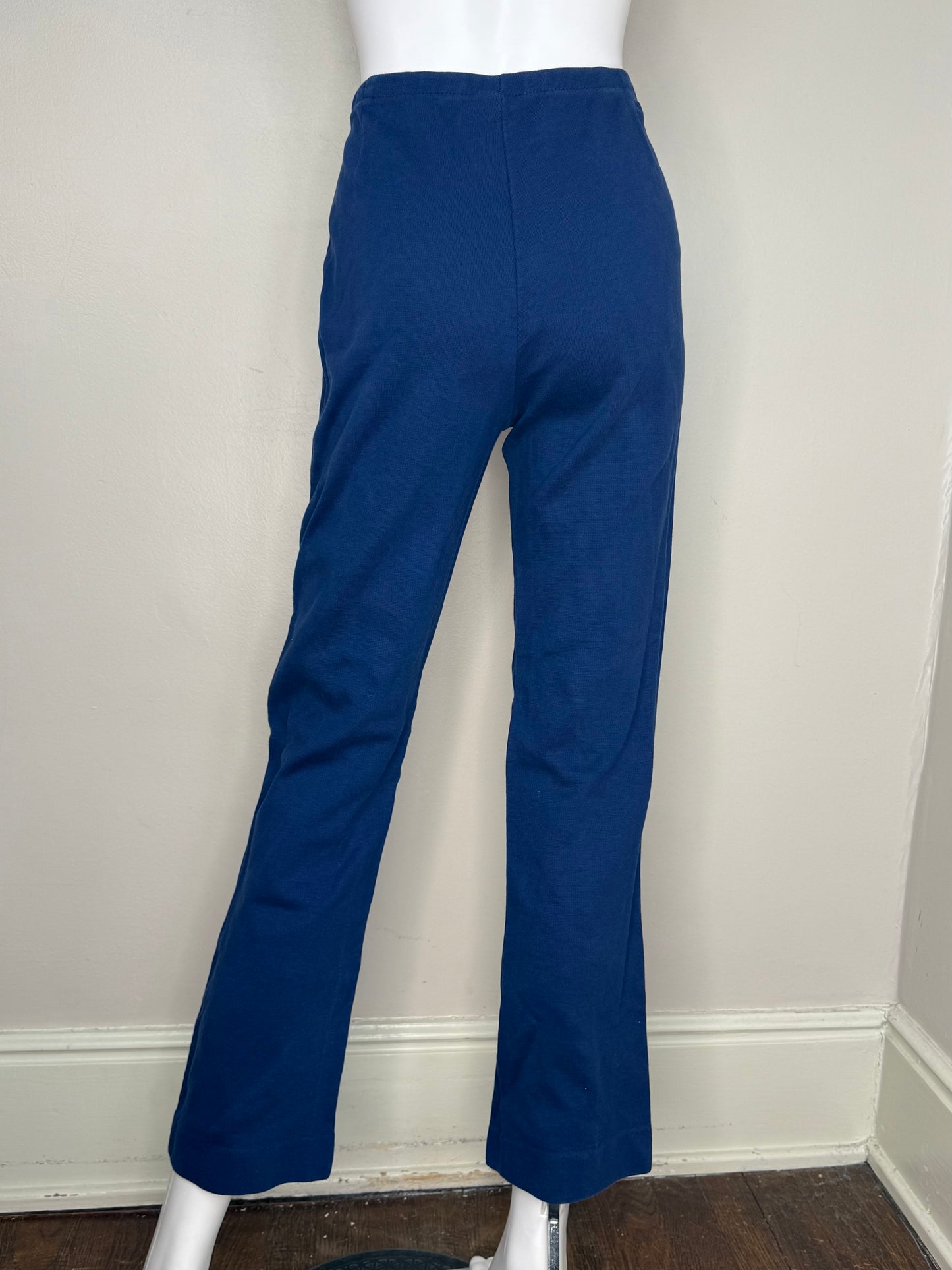 1960s Yellow Striped Tunic and Navy Blue Knit Pants Set, Jantzen Size XS-Small, V Neck Belted T-Shirt