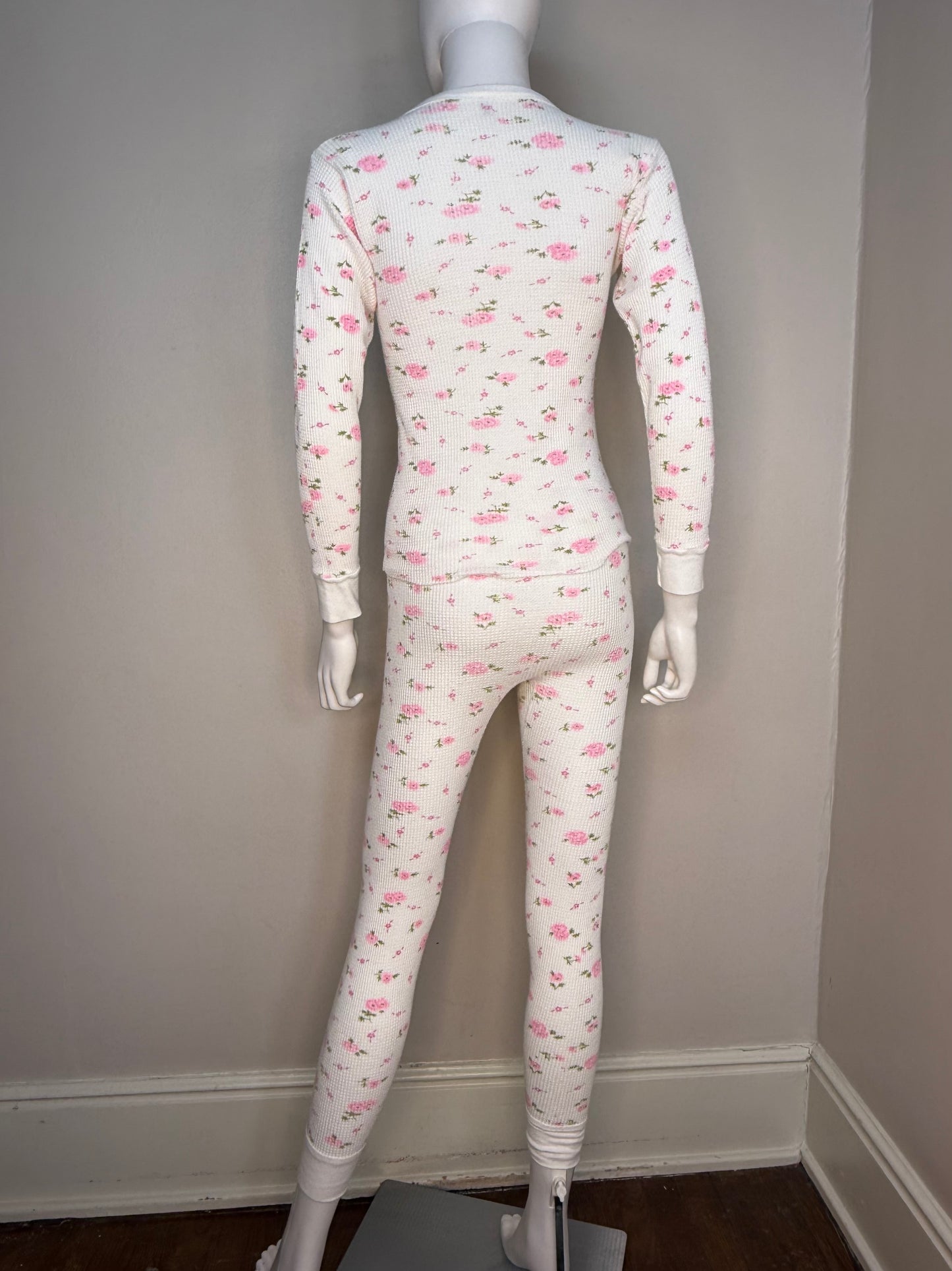 1970s/80s Floral Thermal Shirt and Pants Set, Sears Size S/M, Long John Winter Underwear