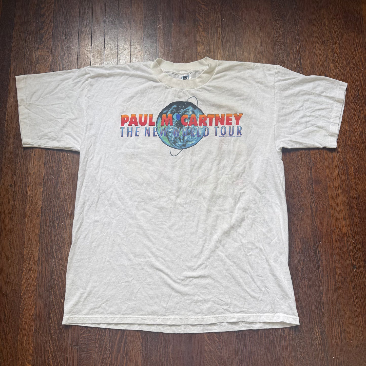 1990s Paul McCartney The New World Tour T-Shirt, GEM Size XL, 1993 Concert Tee