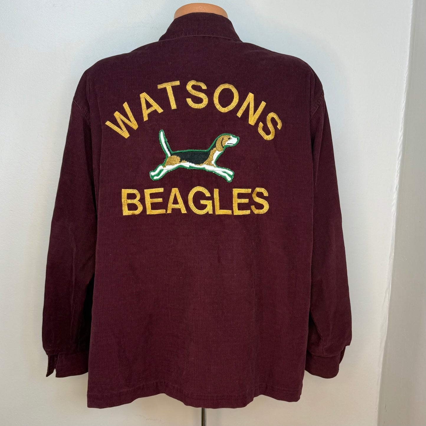 1960s/70s Burgundy Corduroy Jacket, Embroidered, Watsons Beagles, Size XL-2XL