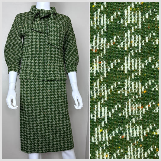 1960s Green Houndstooth Plaid Wool Suit, Butte Knit Size XS