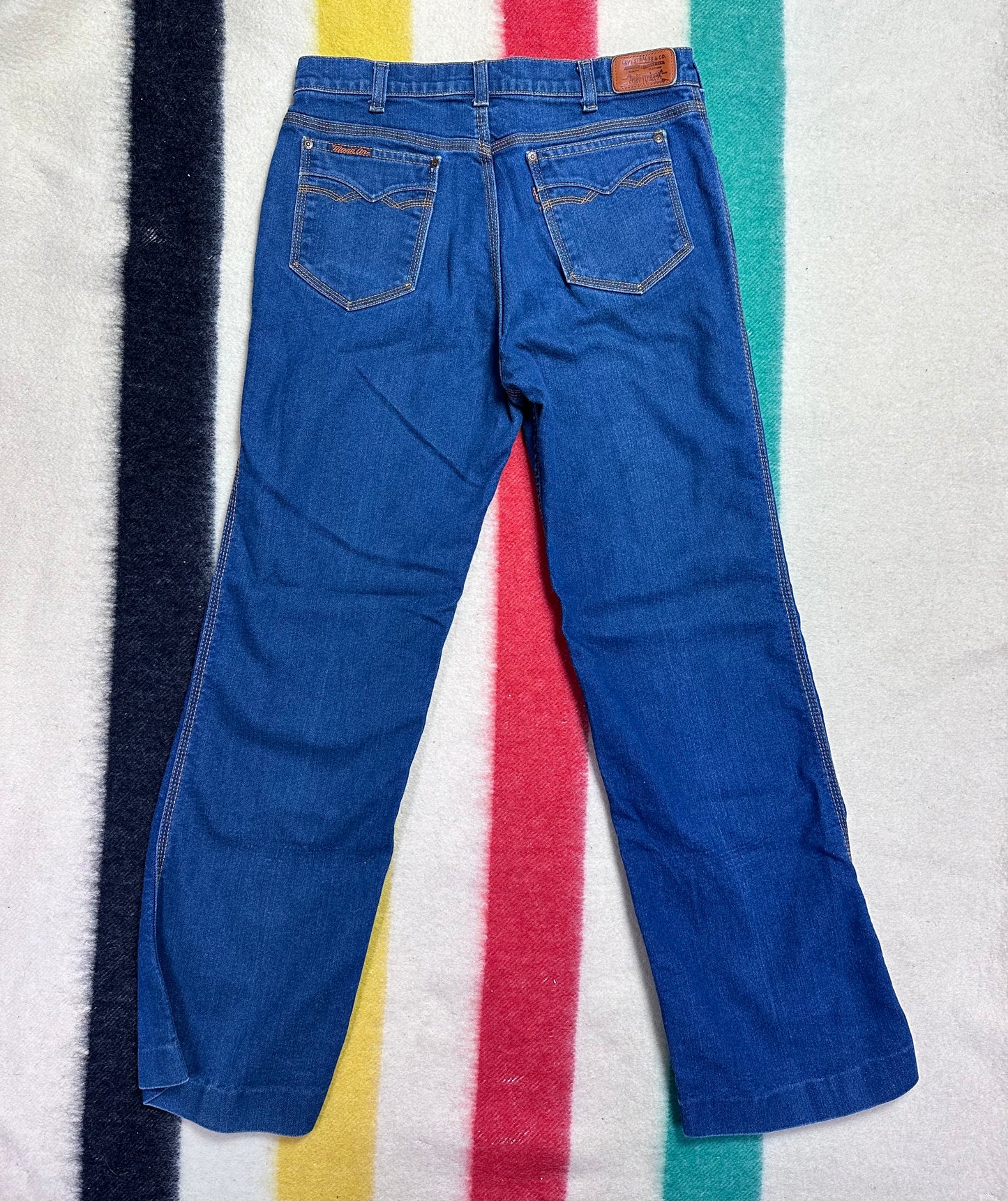 1980s Levi’s Movin On Blue Jeans, 31.5"x30.5", Blue Tab