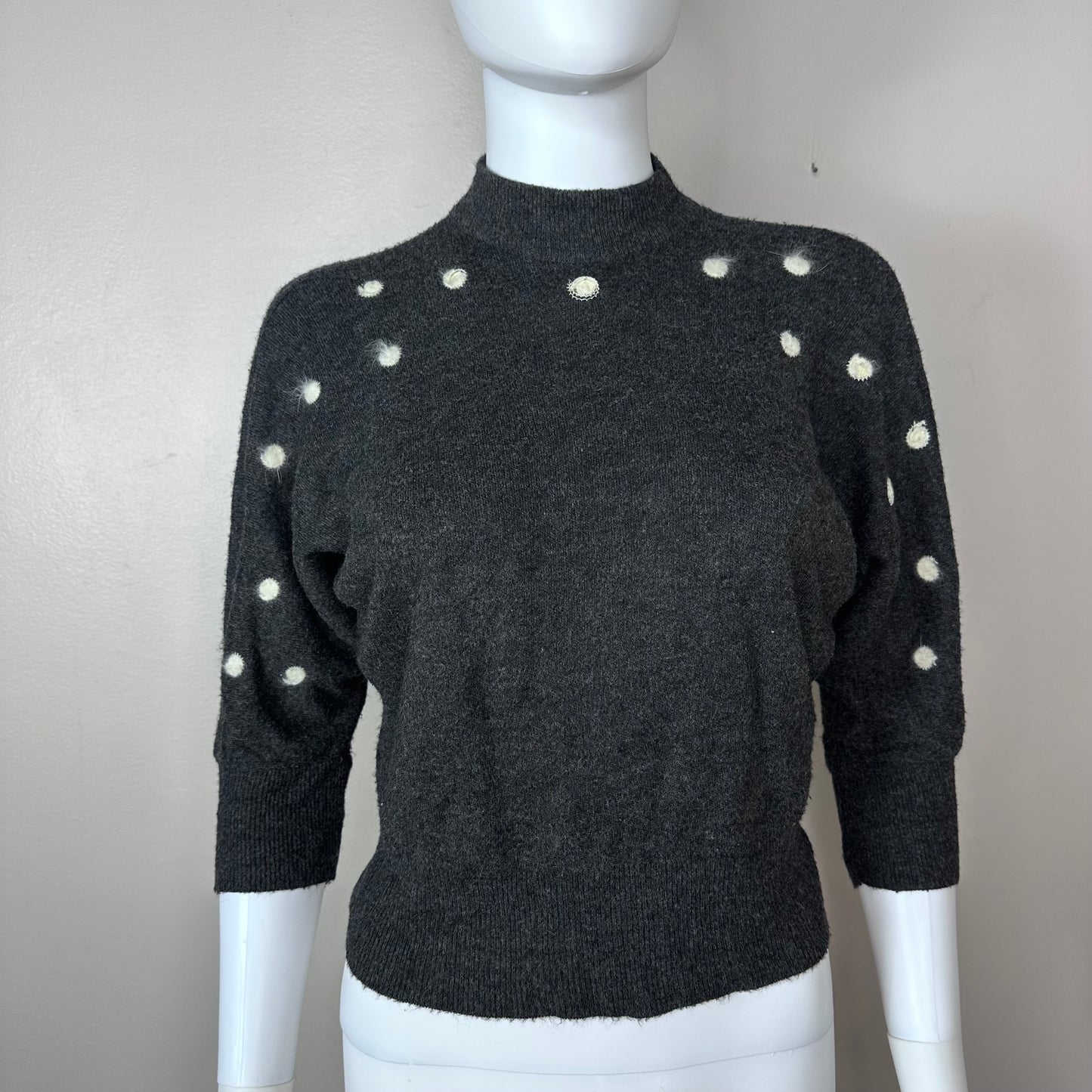 1950s Grey Polkadot Sweater, Tish-U-Knit Size Small