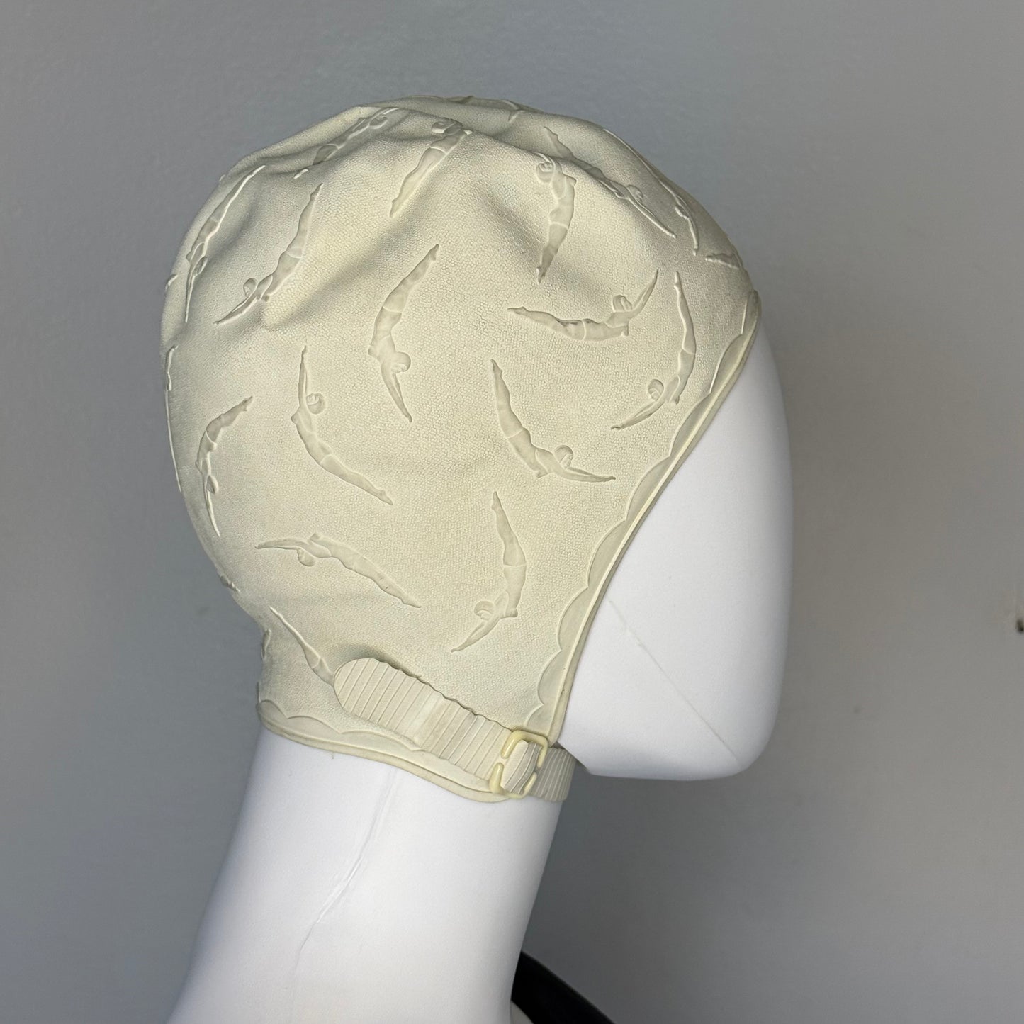 1950s/60s Swim Cap with Chin Strap, Diving Belle by Jantzen, Embossed Diving Girl
