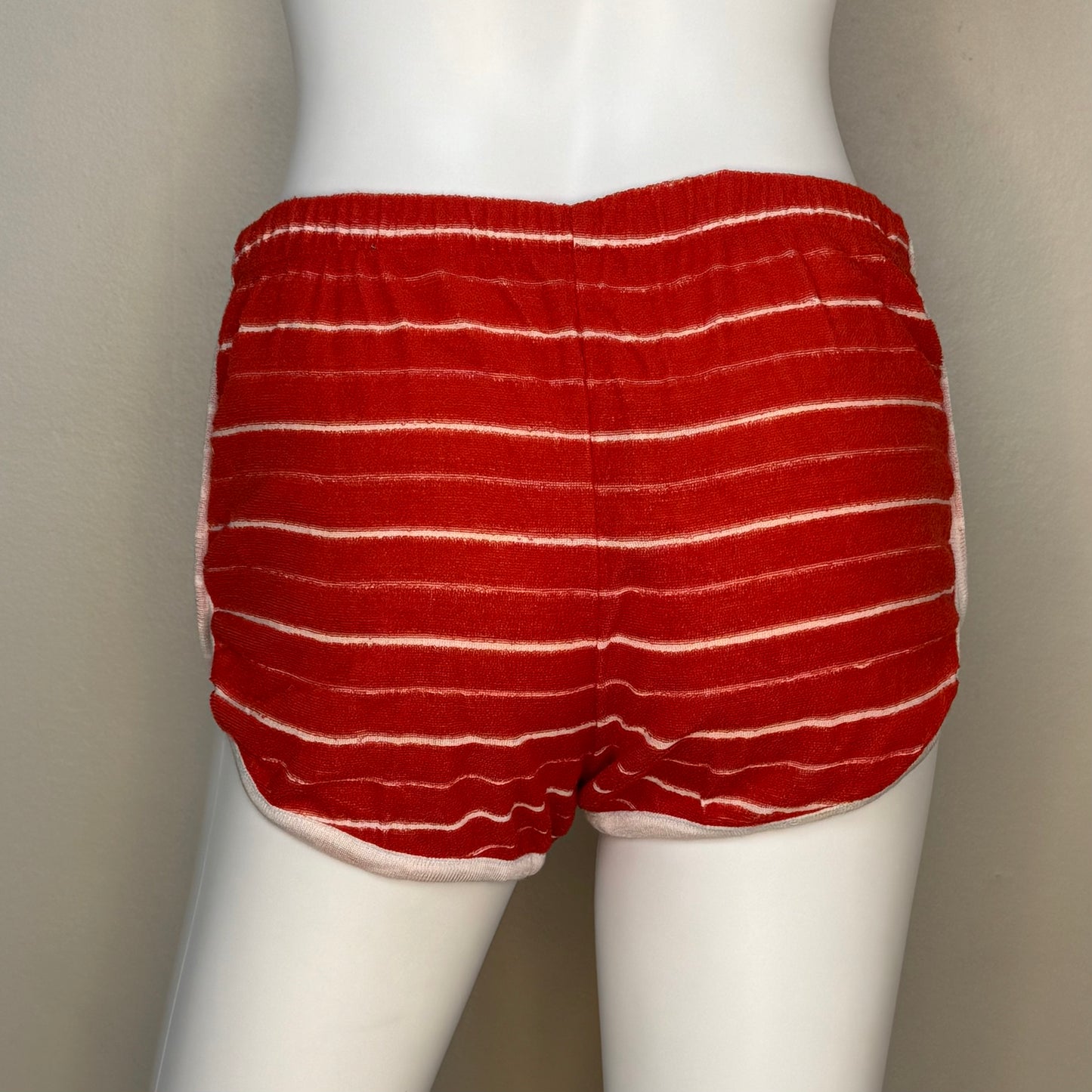 1970s Red and White Stripe Terrycloth Top and Shorts Set, Size Small