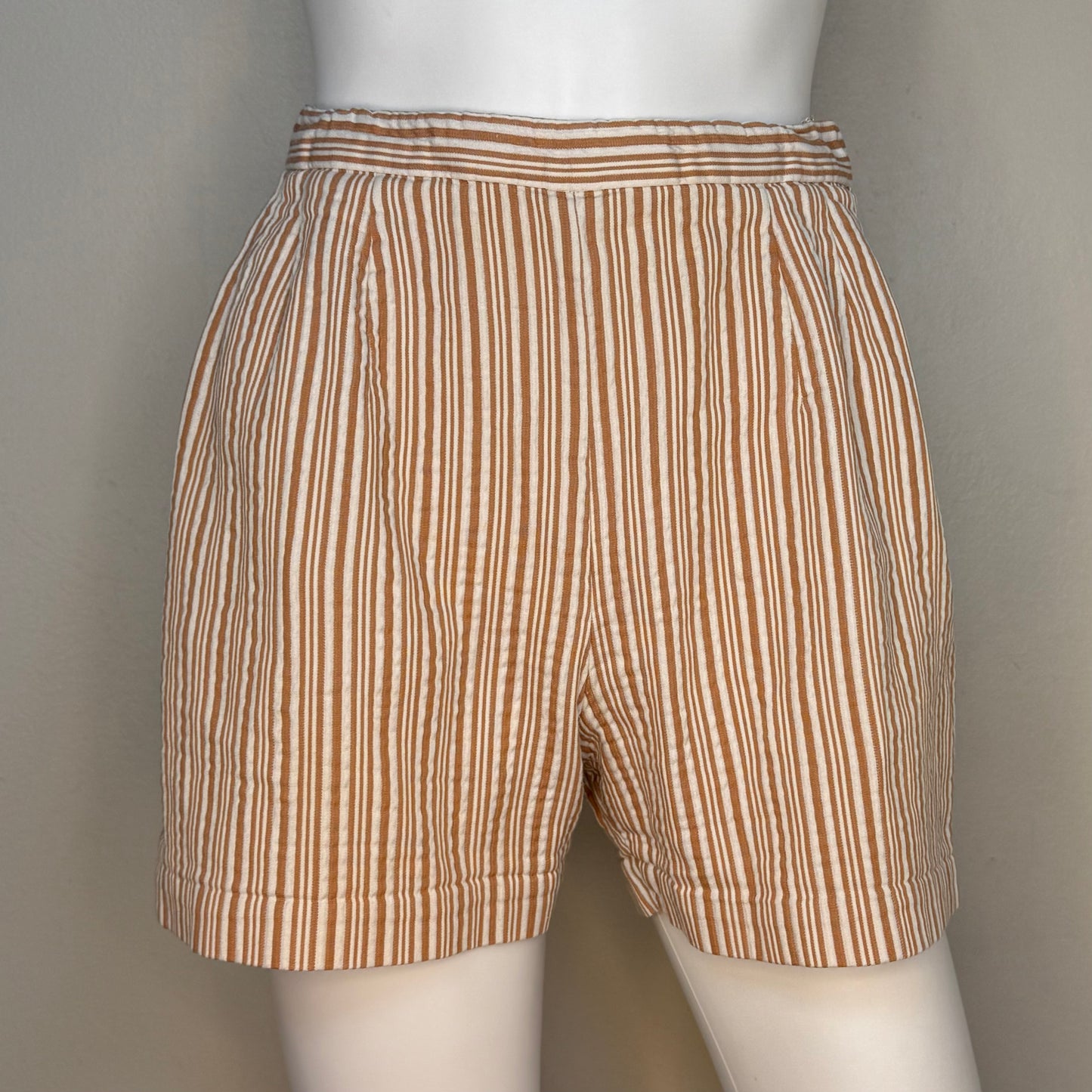 1950s Brown and White Stripe Side Zip Shorts, Size X-Small