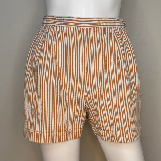 1950s Brown and White Stripe Side Zip Shorts, Size X-Small