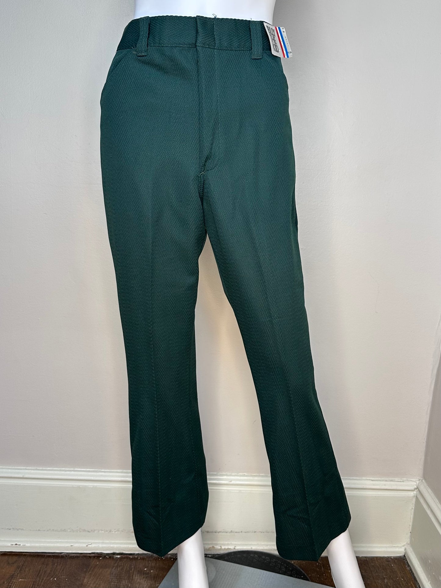 1970 Green Polyester Pants, Billy the Kid, 32x29, Fashion Knits, Deadstock with Tags