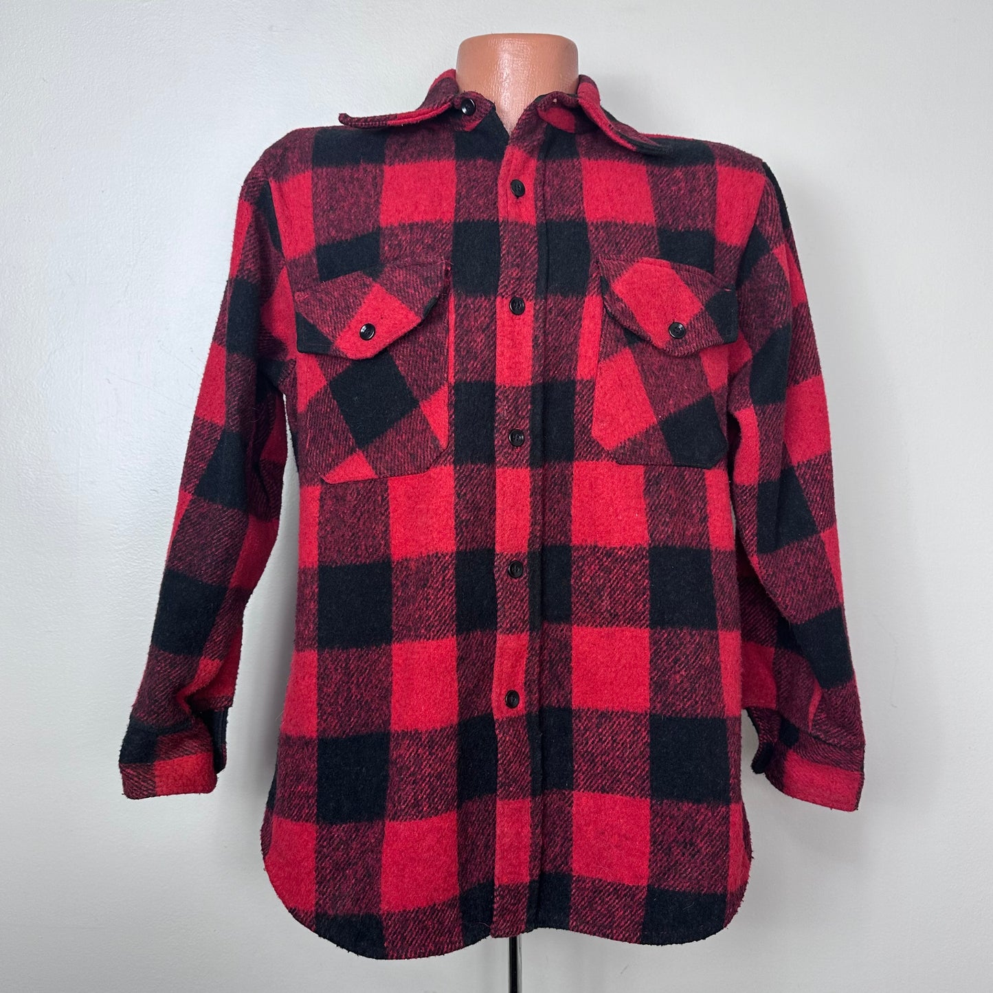 1960s/70s Red and Black Buffalo Plaid Thick Shirt Jacket, Kings Road Sears Men’s Store Size Medium