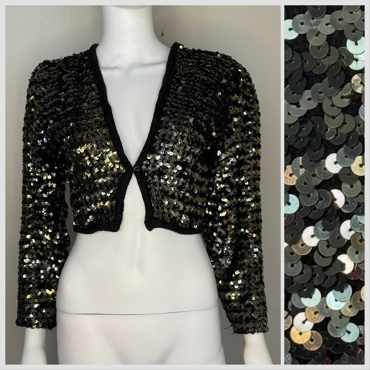 1950s/60s Black and Metallic Sequin Cardigan Sweater, Size Small