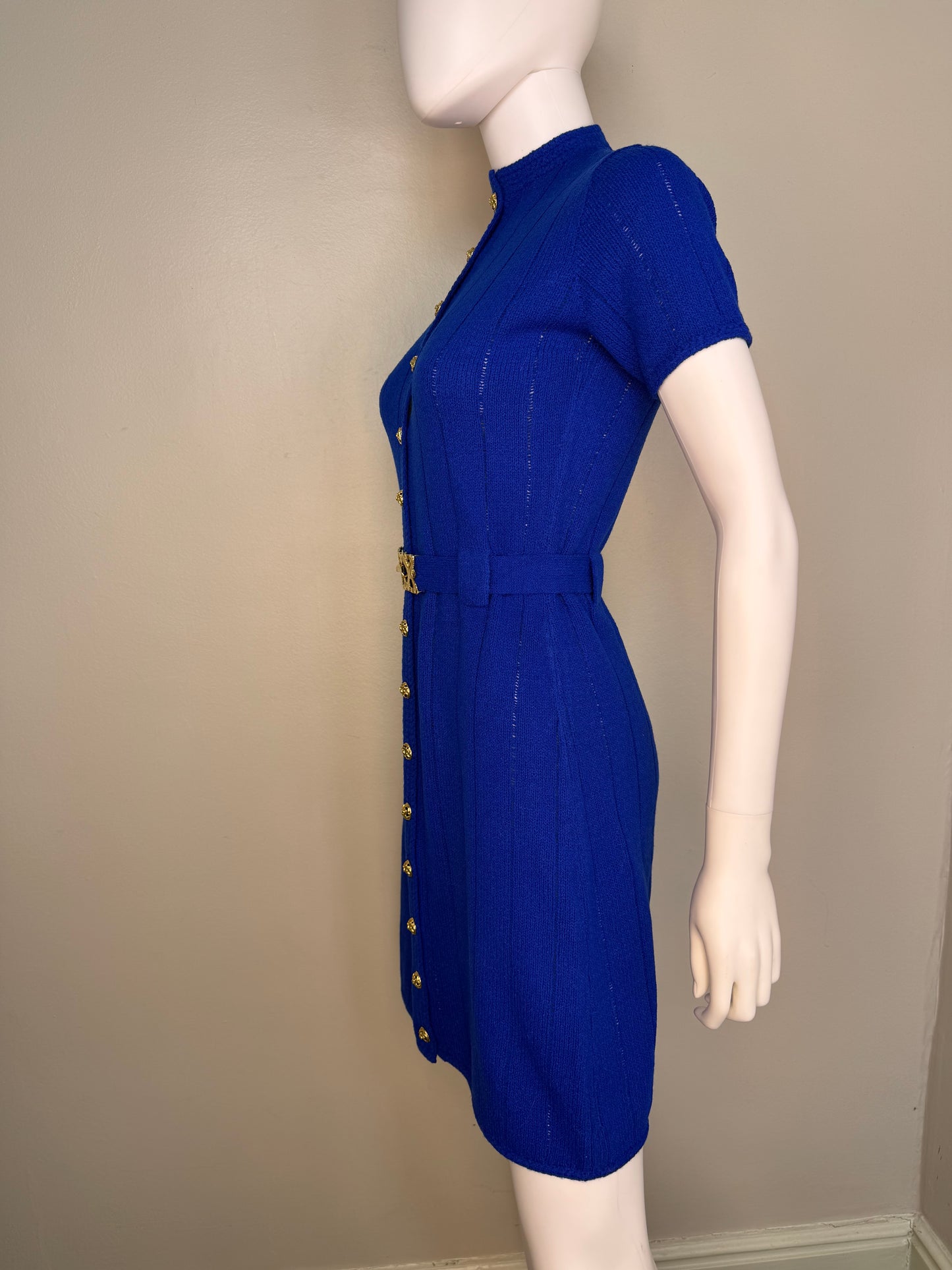 1960s/70s St John Knits Royal Blue Sweater Dress, Size Small