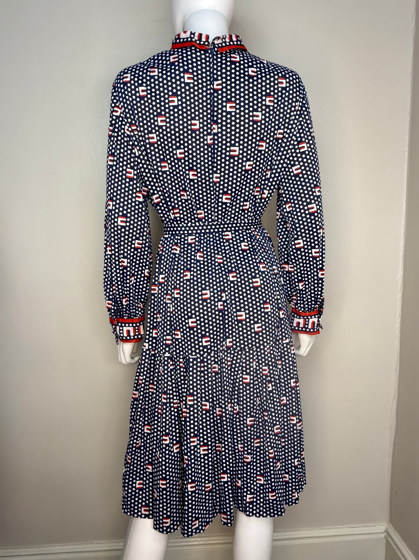 1960s/70s Polka Dot Dress with Pussy Bow Neck, A Mendel Creation Size XL