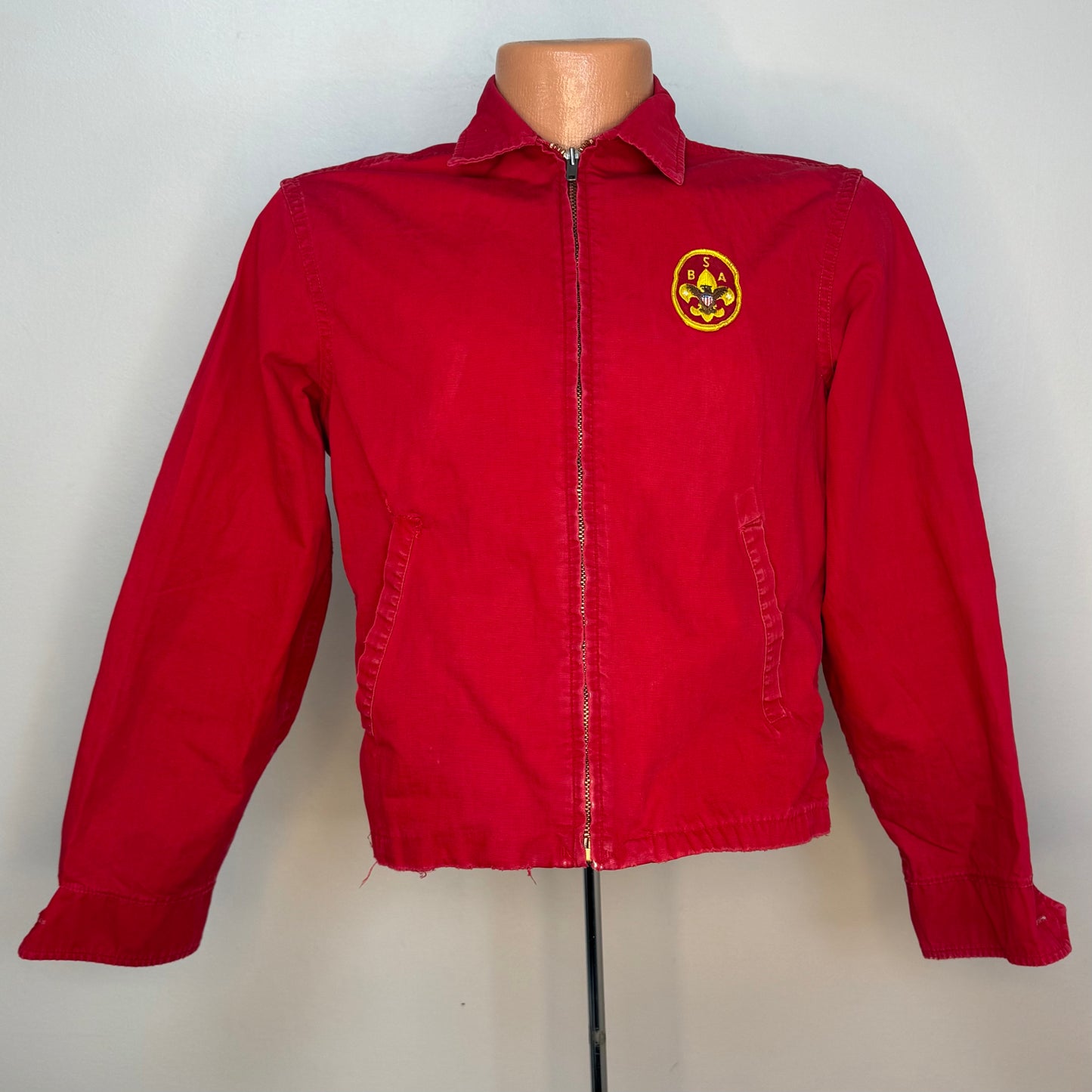 1960s Boy Scouts of America Red Jacket with 60s/70s BSA Camp Patches, Size Small, Order of the Arrow, Distressed