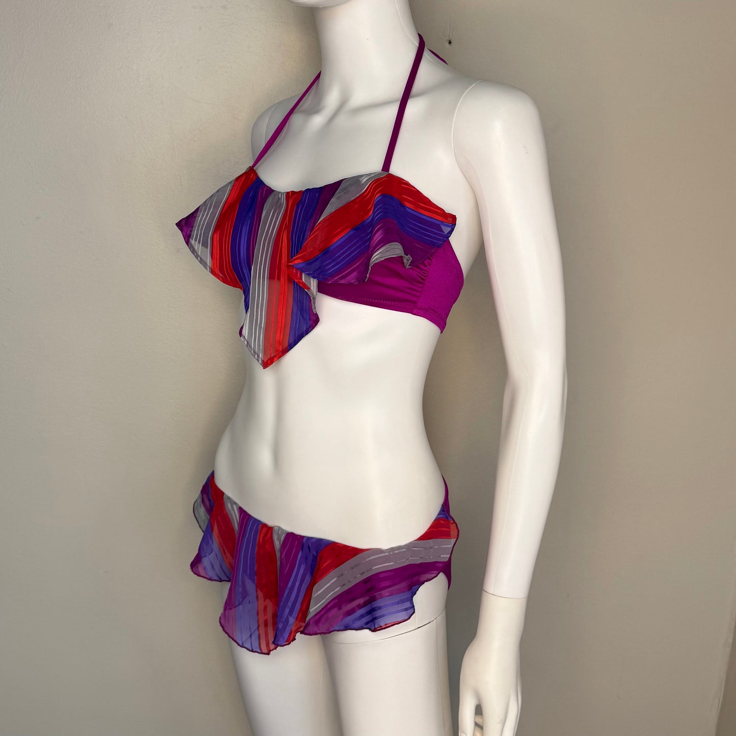 1970s/80s Pink Ruffle Bikini, De Weese Design Size XS/S