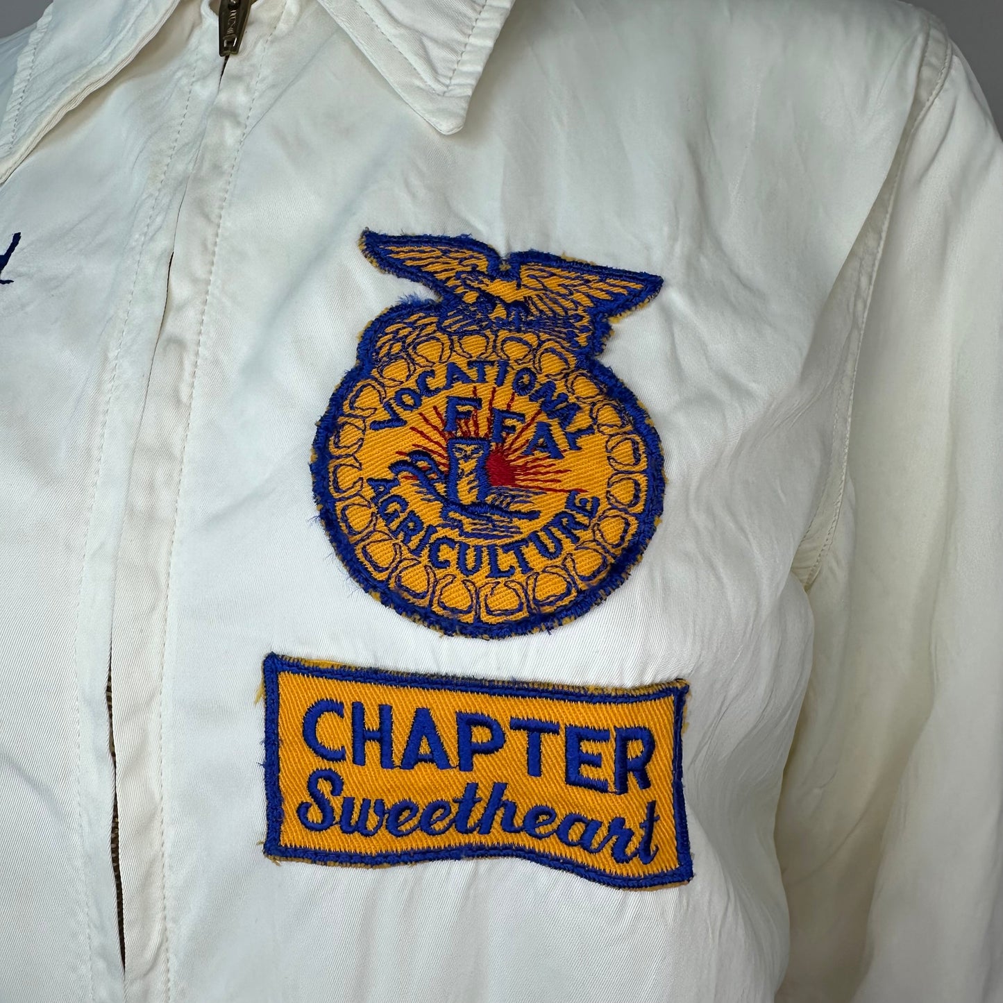 1950s White FFA Sweetheart Jacket, Champion Size M, Bartlett Chapter 1959-60