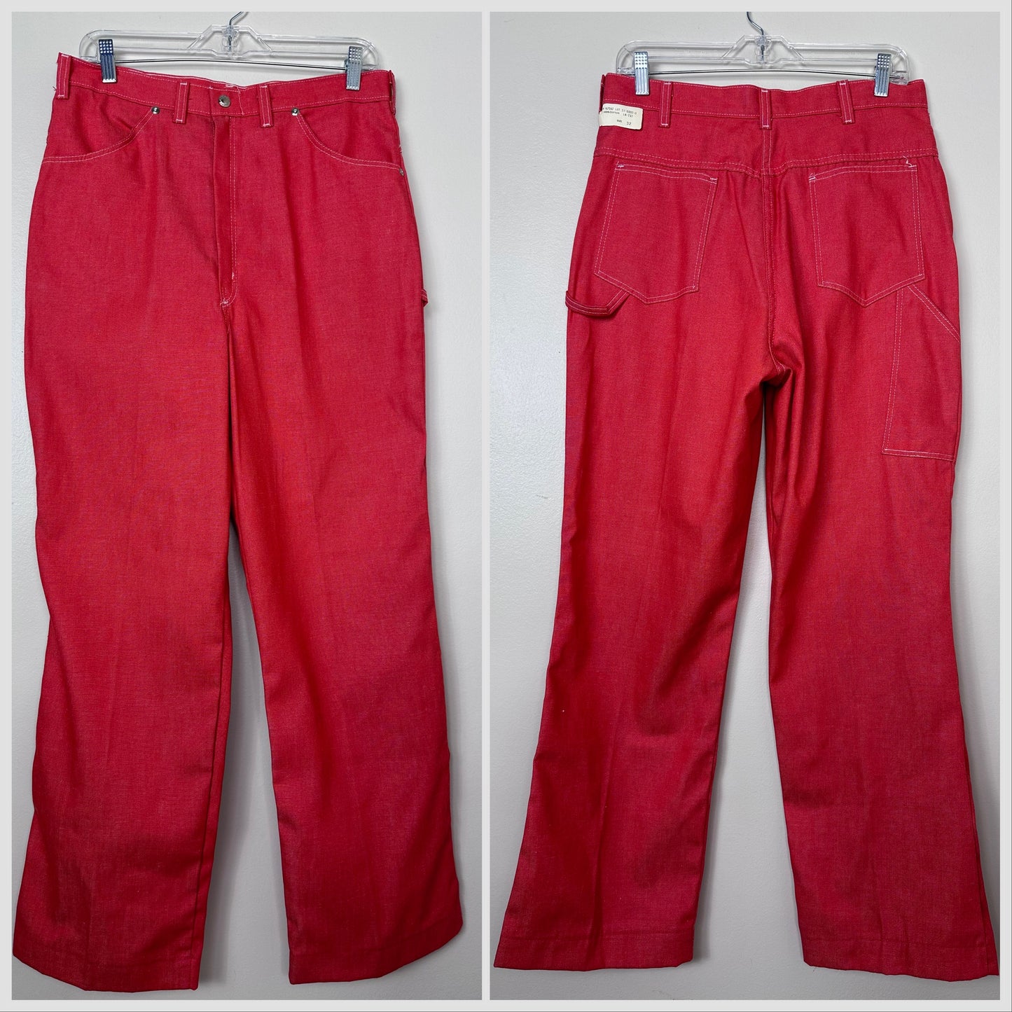 1970s Red Denim Carpenter Jeans, Bryson Mfg, 32"x30", Straight Leg