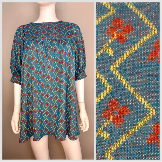 1960s/70s Alvin Duskin Baby Doll Mini Dress, Floral Knit, Size XS/S