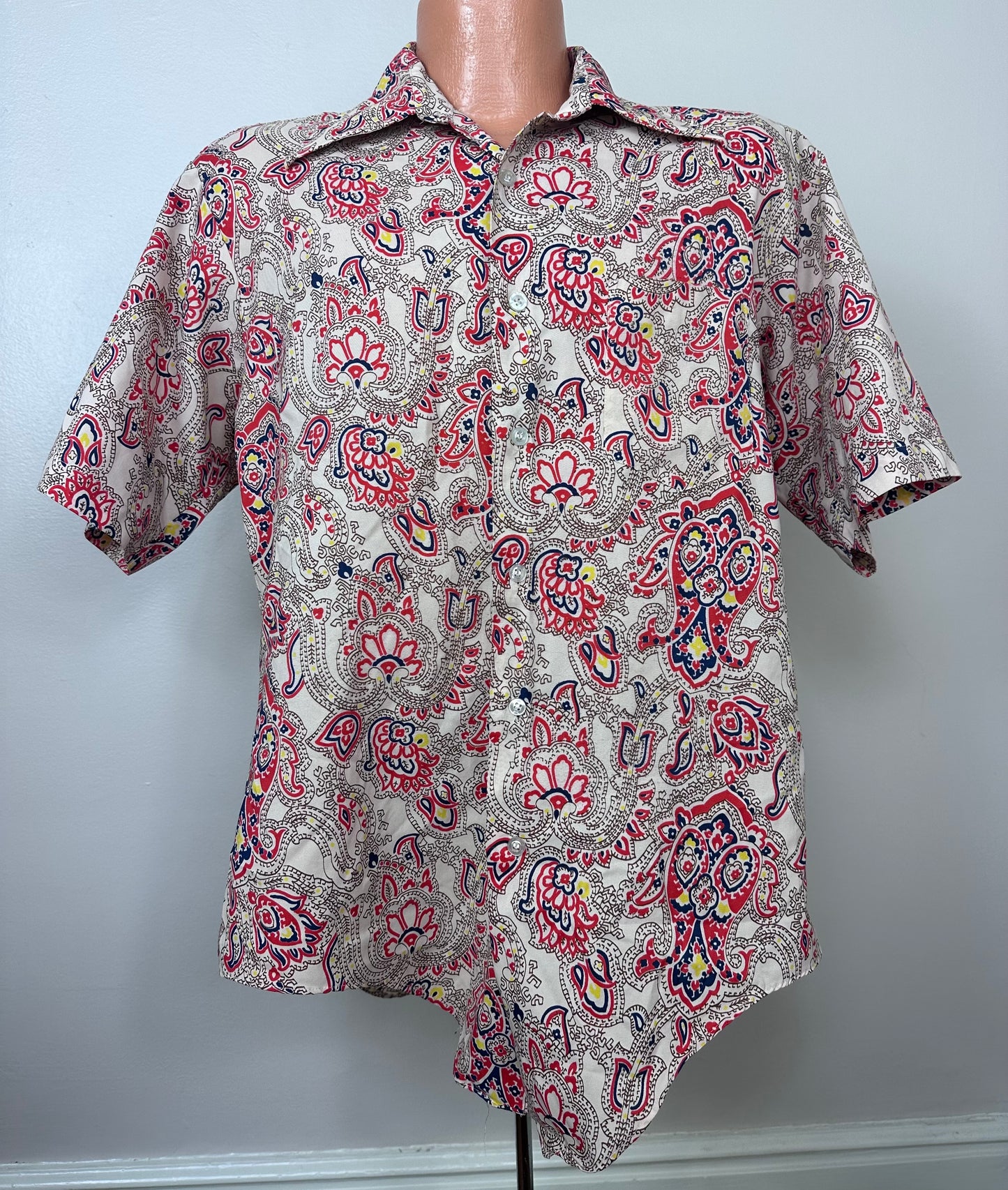 1970s Paisley Floral Men’s Short Sleeve Shirt, K Mart Size Large