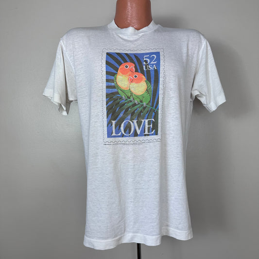 1990s Love Birds Stamp T-Shirt, Screen Stars Size Large, United States Postal Service