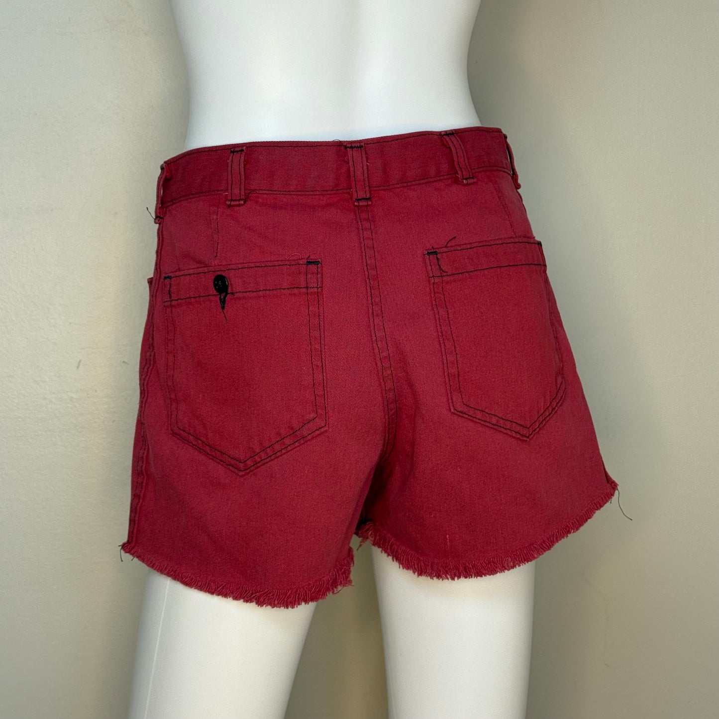 1970s Red Denim Cut Off Shorts, Navdungaree, 28" Waist, Navy Dungaree Jeans