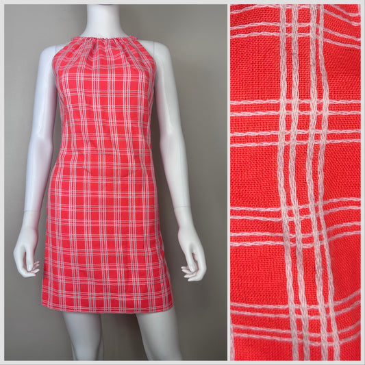 1960s Orange Plaid Mini Dress Size XS/Small