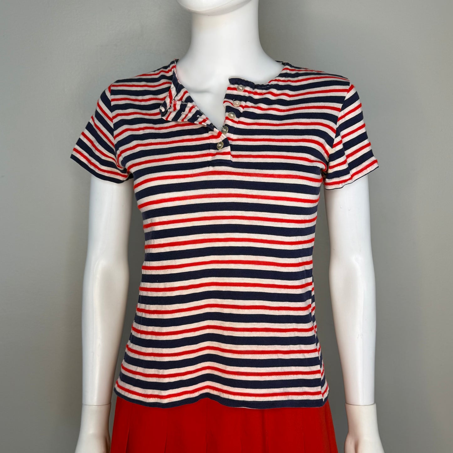 1960s/70s Red White and Blue Stripe Henley T-Shirt, Size Small