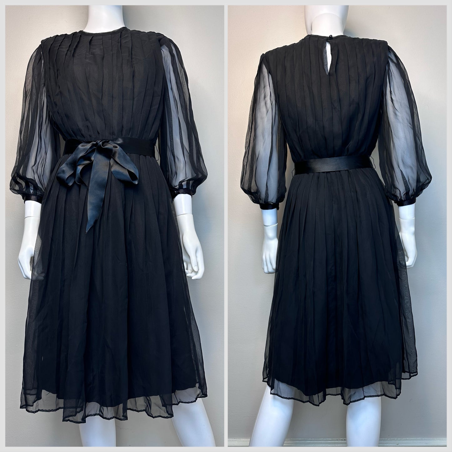 1980s Sheer Black Midi Dress, R.E.O. Originals Size Medium, 80s does 50s