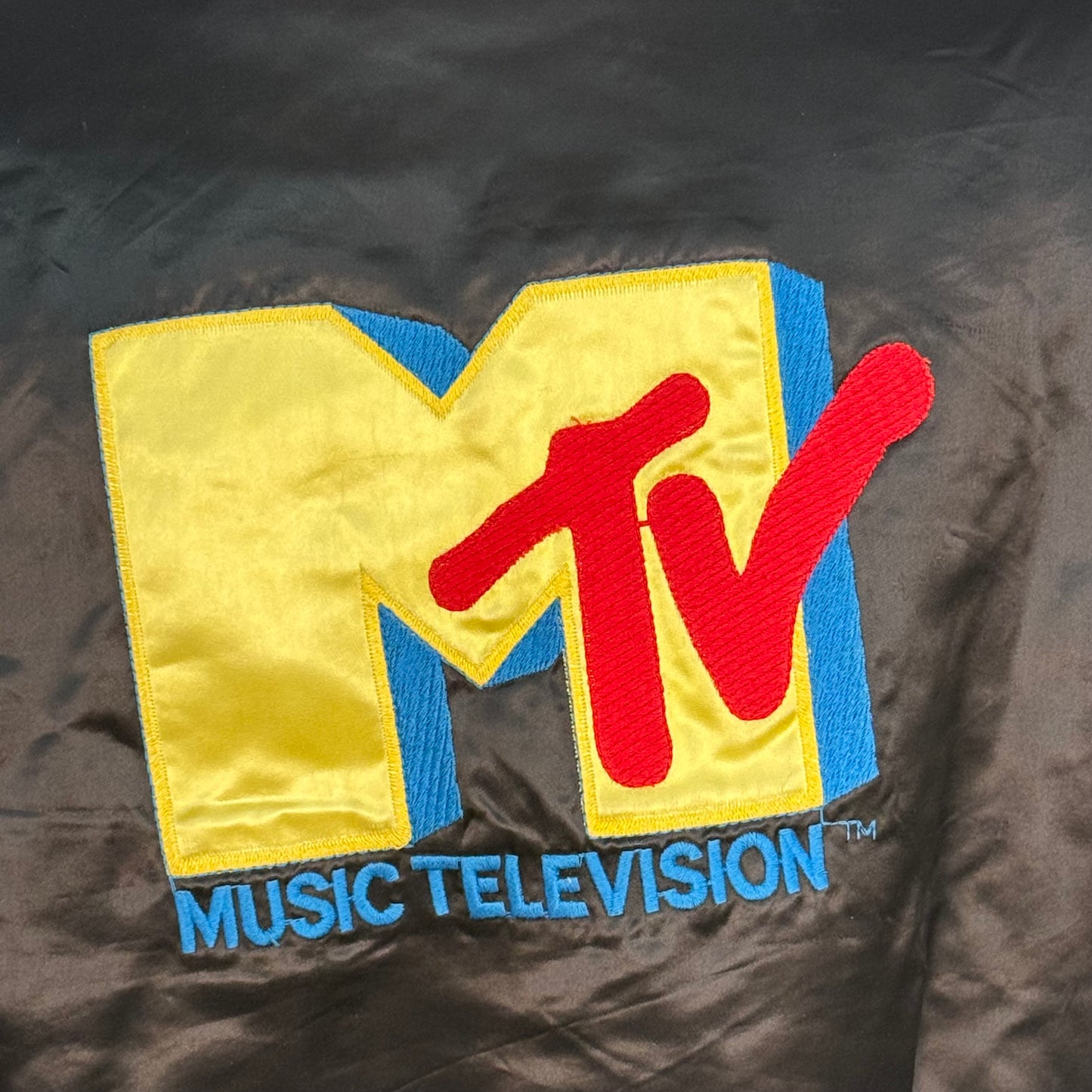 1980s MTV Black Satin Jacket, Custom Jackets by Creative Embroidery Size Medium, Music Television Videos