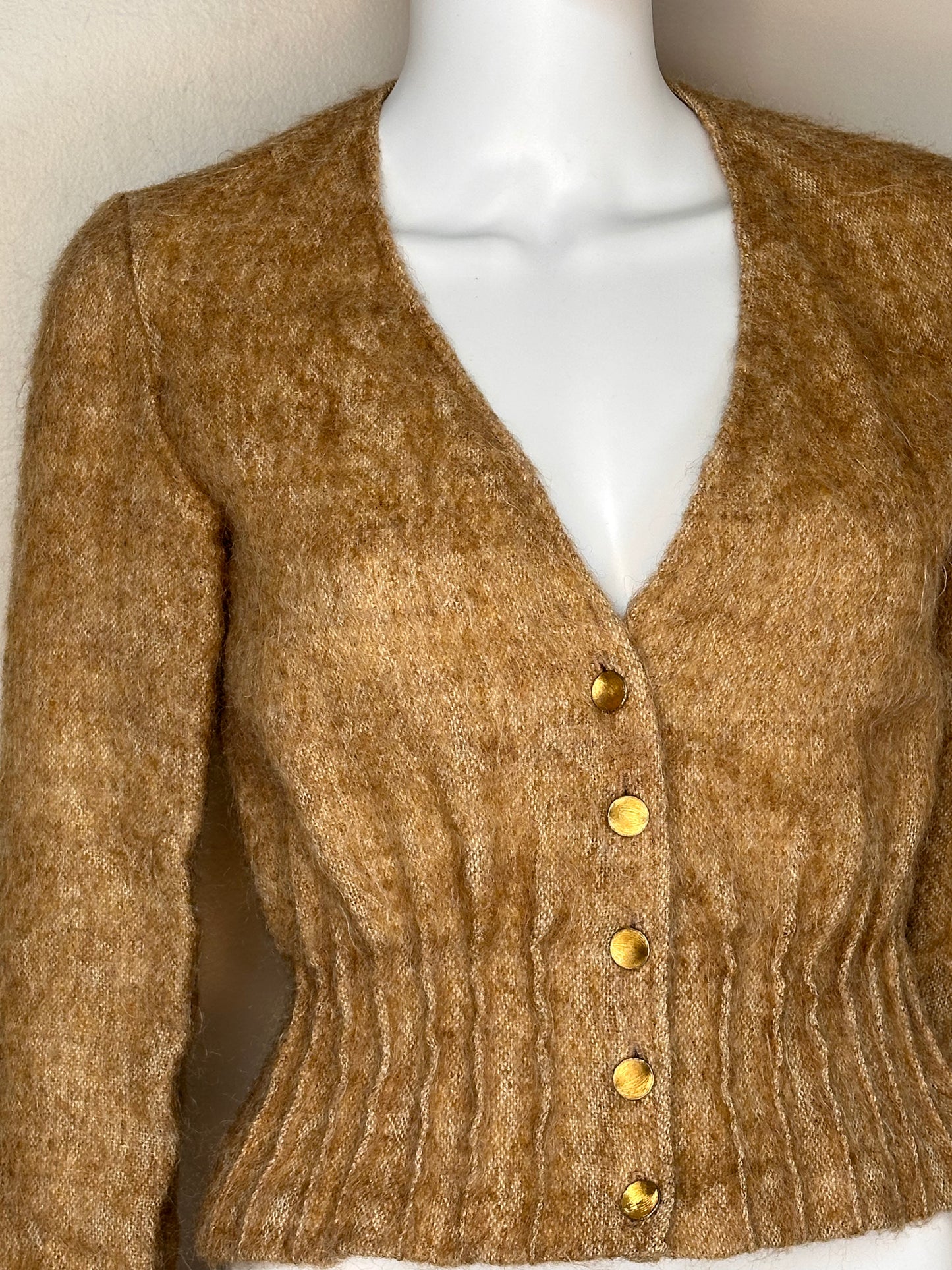 1970s Fuzzy Mocha Mohair V-neck Cardigan Sweater, Doncaster Size Small