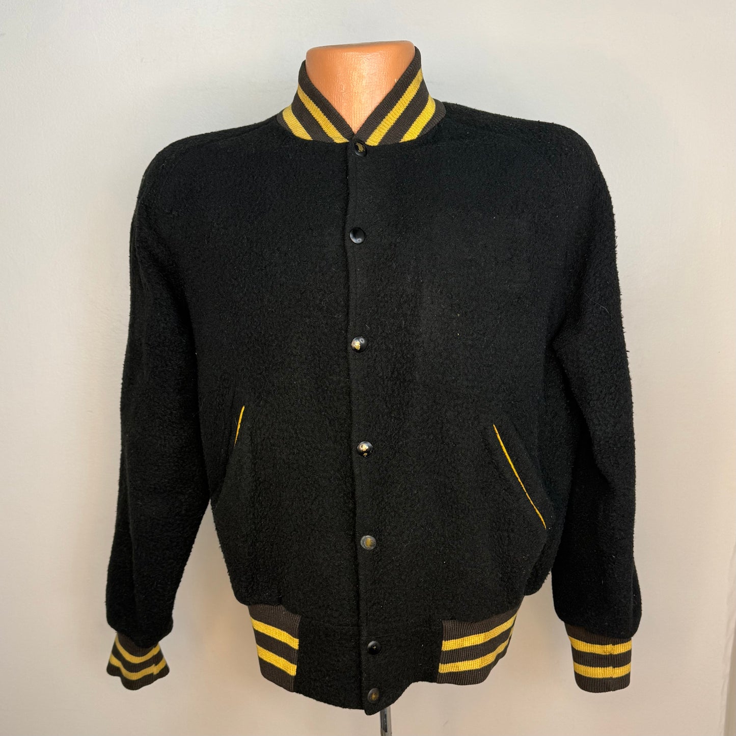 1940s Varsity Jacket, Black and Yellow, Delta Champs 45-46, Size Medium/Large