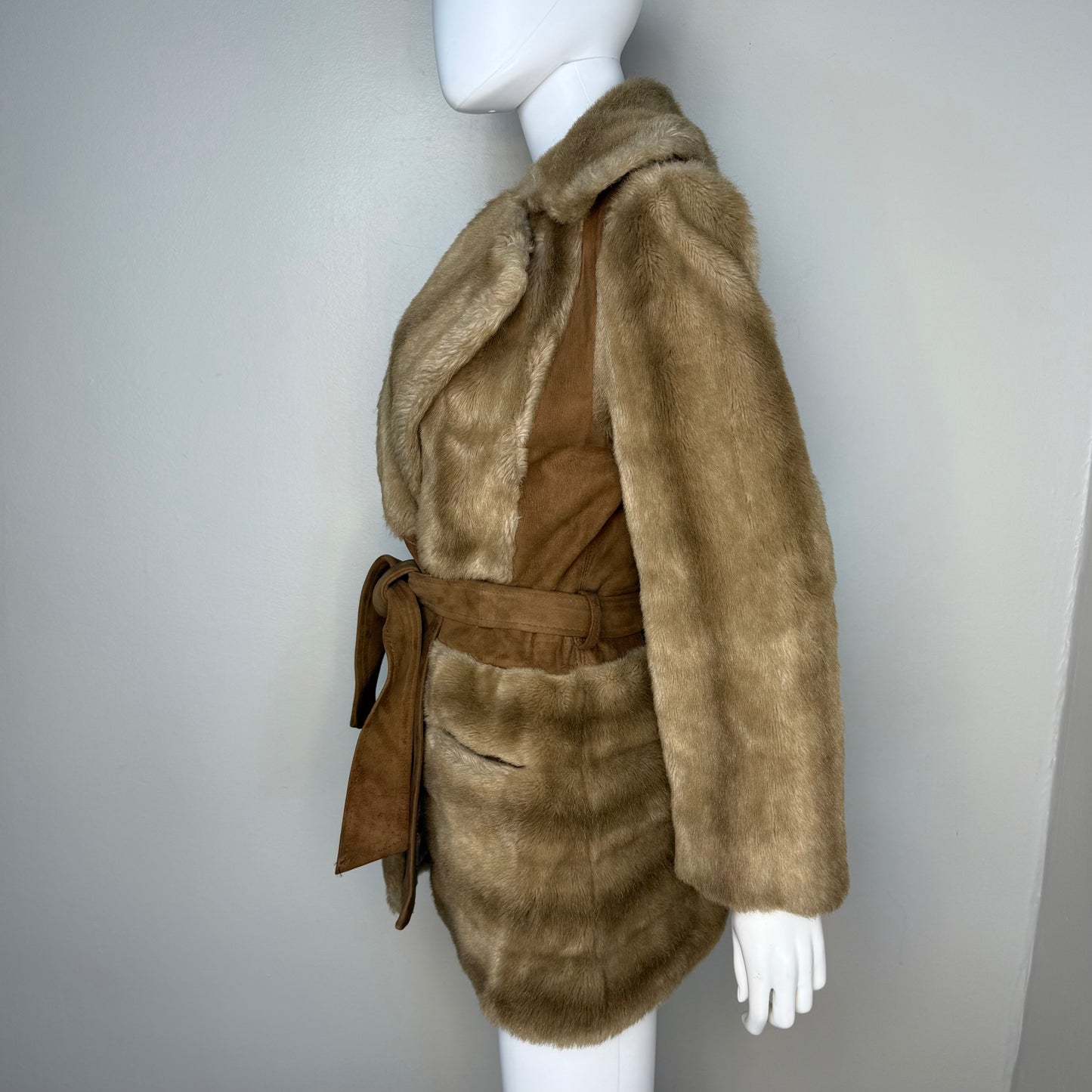 1970s Brown Faux Fur and Leather Coat, London Leathers by Lilli Ann Size Small