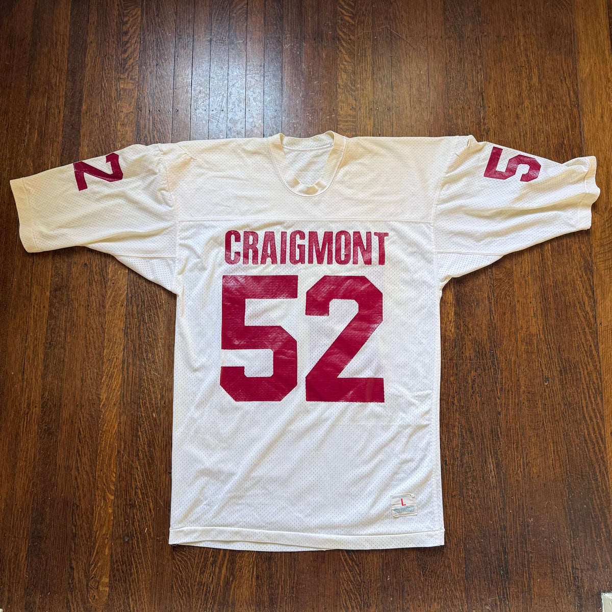 1970s White Mesh Jersey, Craigmont High School, Champion Products Size Large, No. 52