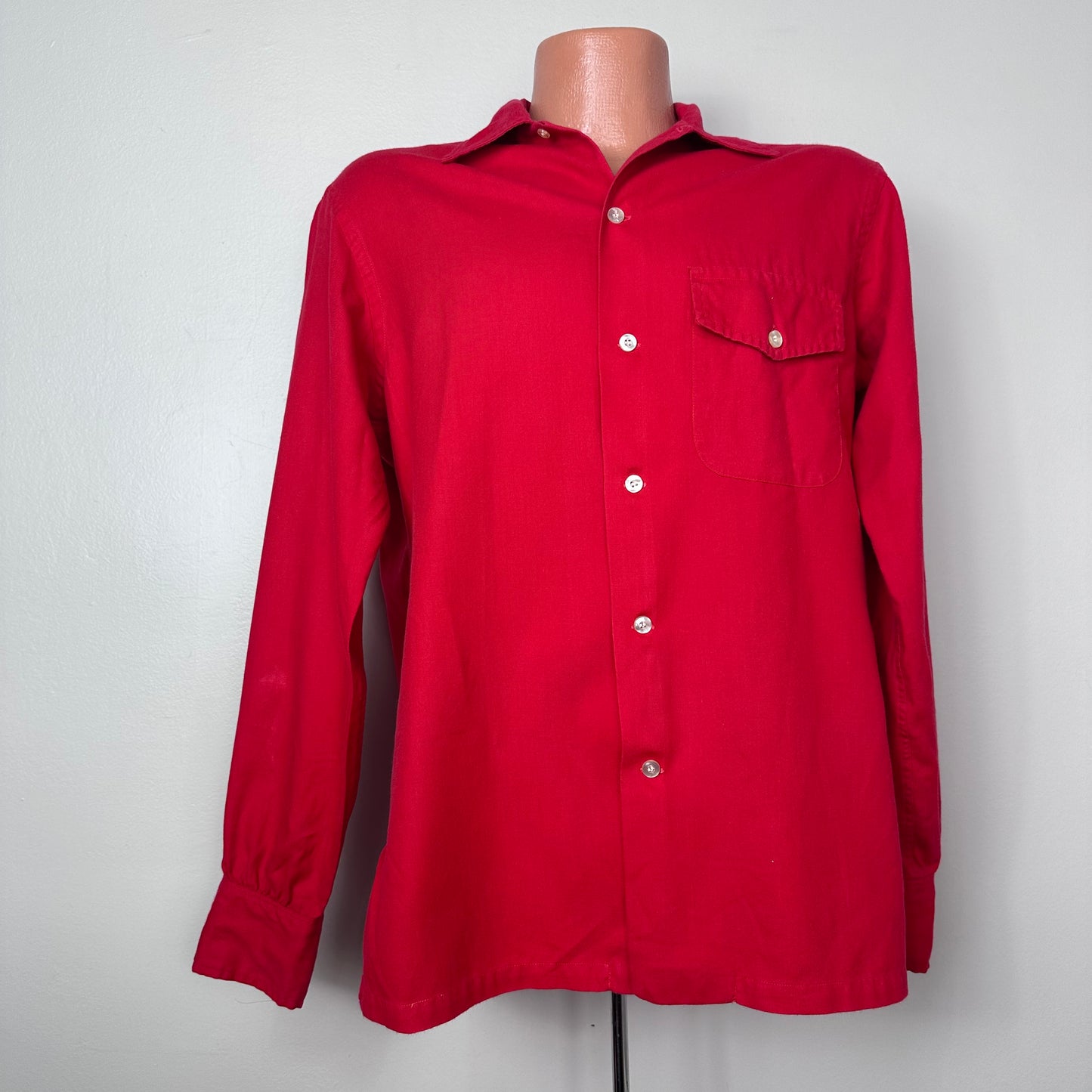 1950s/60s Soft Red Shirt, Size Medium, Woven in Great Britain