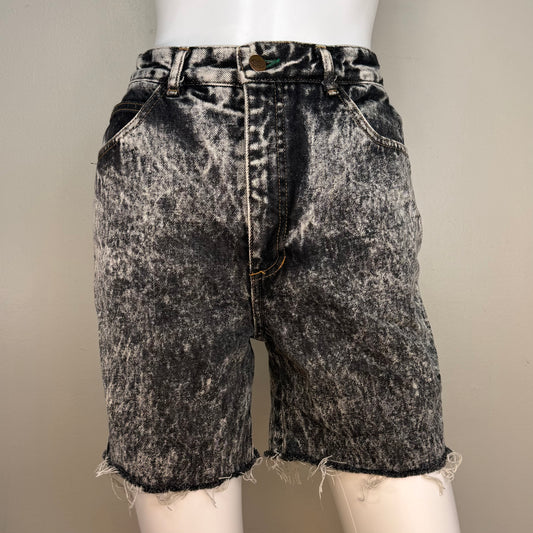 1980s Women's Black Acid Wash Jeans, High Rise Cut Off Shorts, Bongo, 26" Waist