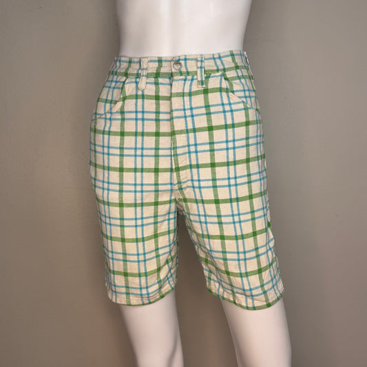 1960s/70s Plaid Shorts, Blue Green White, Size XS