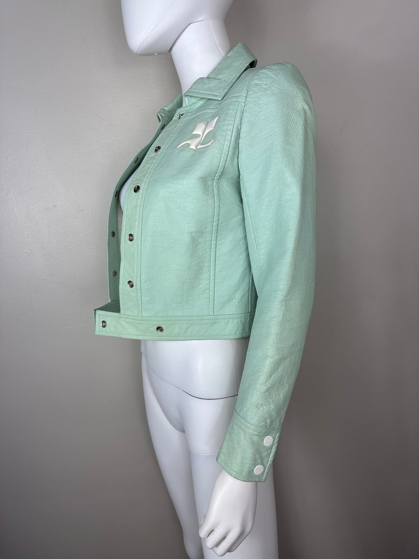 1970s Courrèges Paris Hyperbole Mint Green Vinyl Jacket, Size 00/XXS