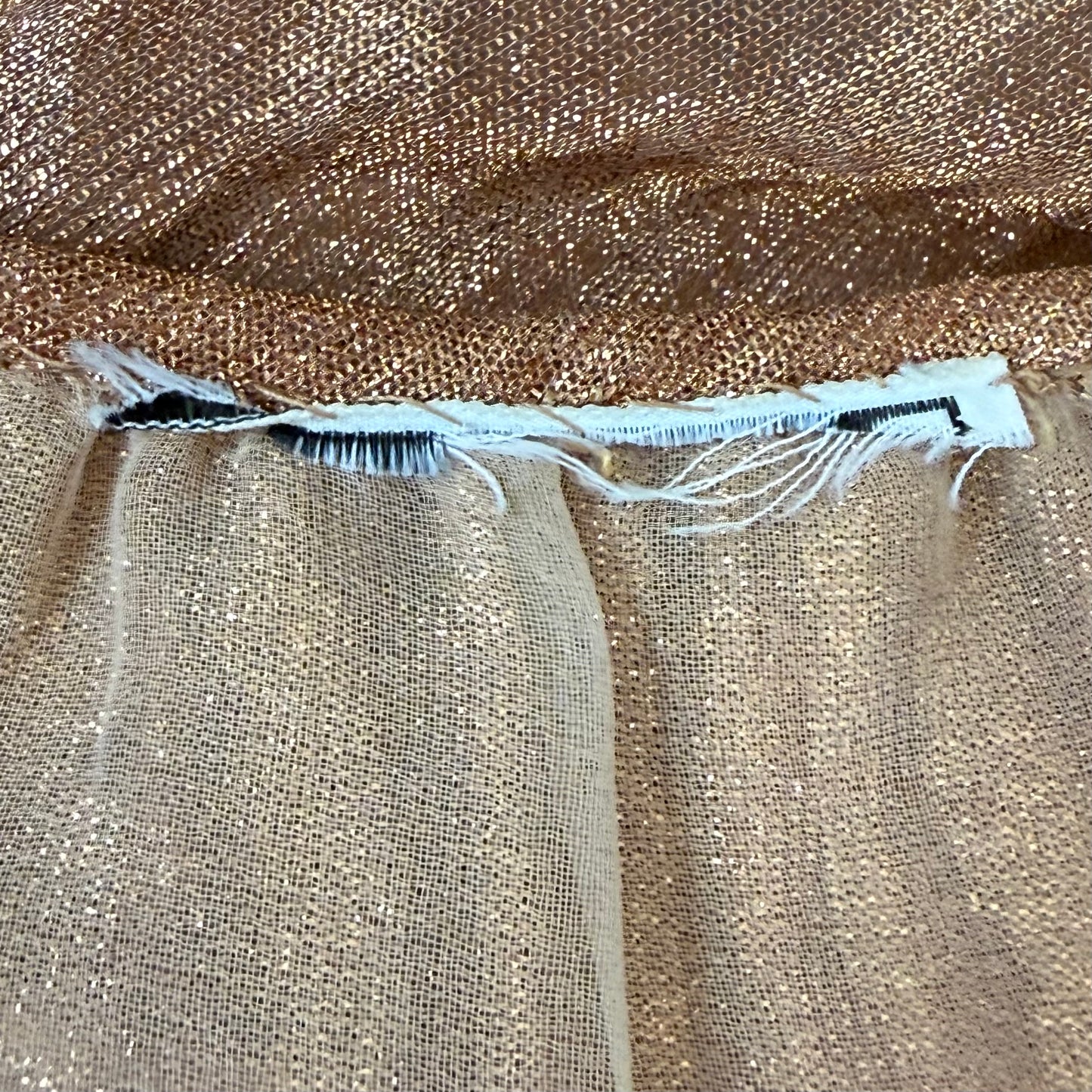 1980s Sheer Gold Blouse with Ruffle Neck, Size Medium