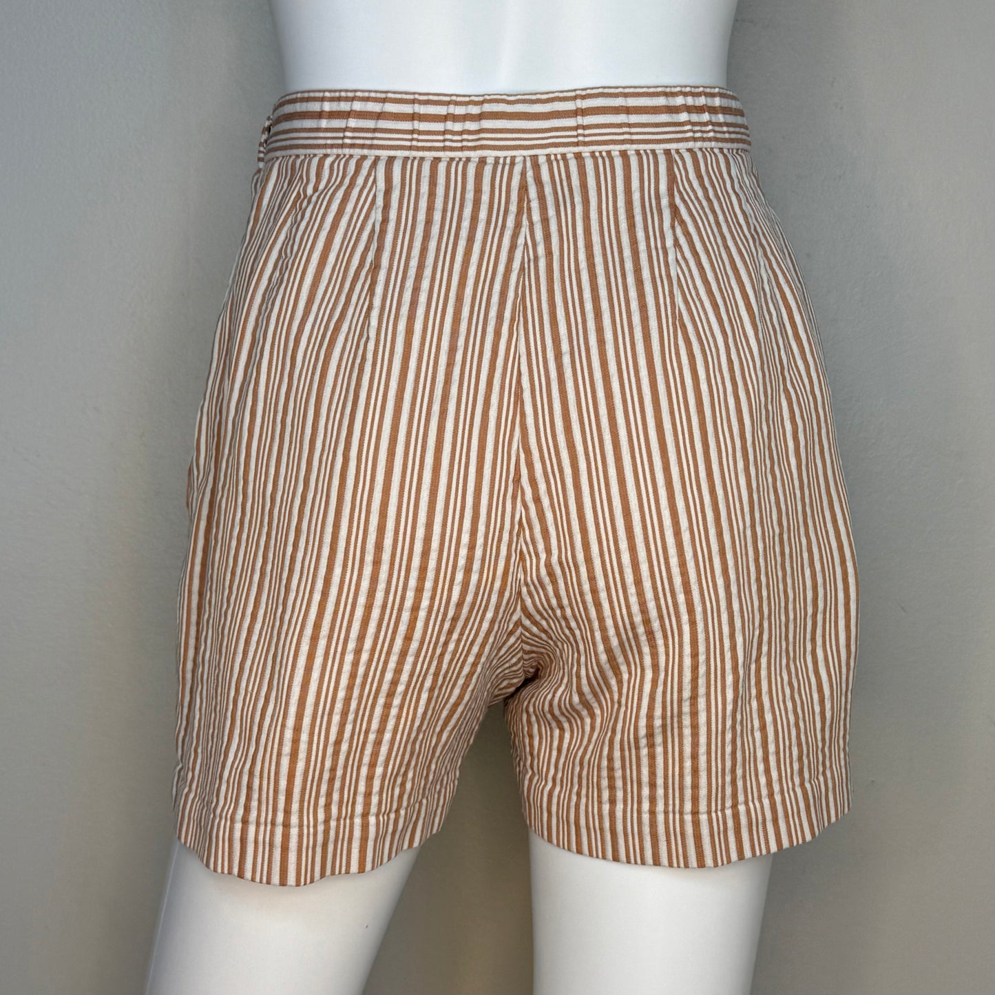 1950s Brown and White Stripe Side Zip Shorts, Size X-Small
