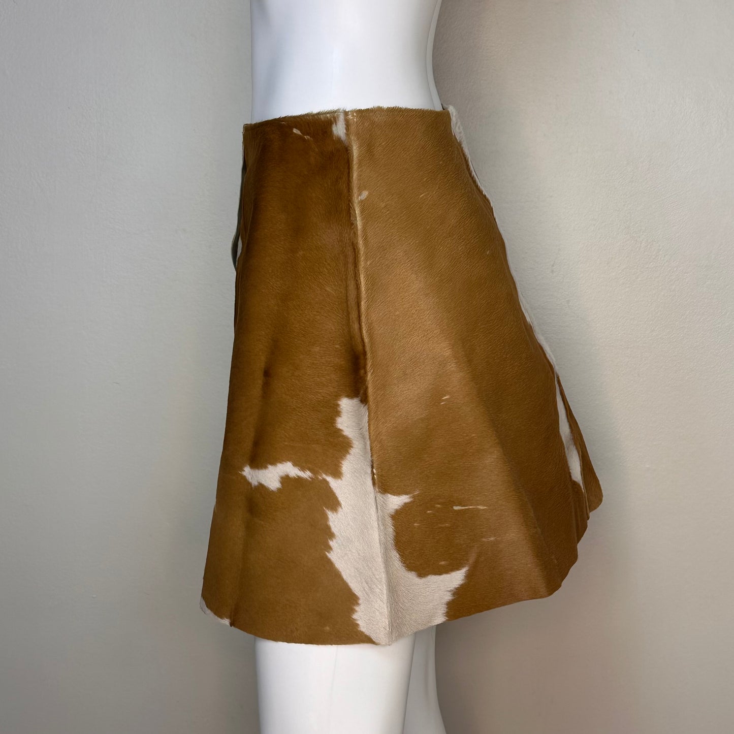 Y2K Leather Cow Print A Line Mini Skirt, Miu Miu Size Small